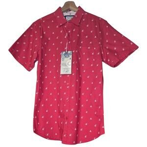NWT Swiss Cross Small Red/White Sailboat Print 100% Cotton Button-Down [0032]
